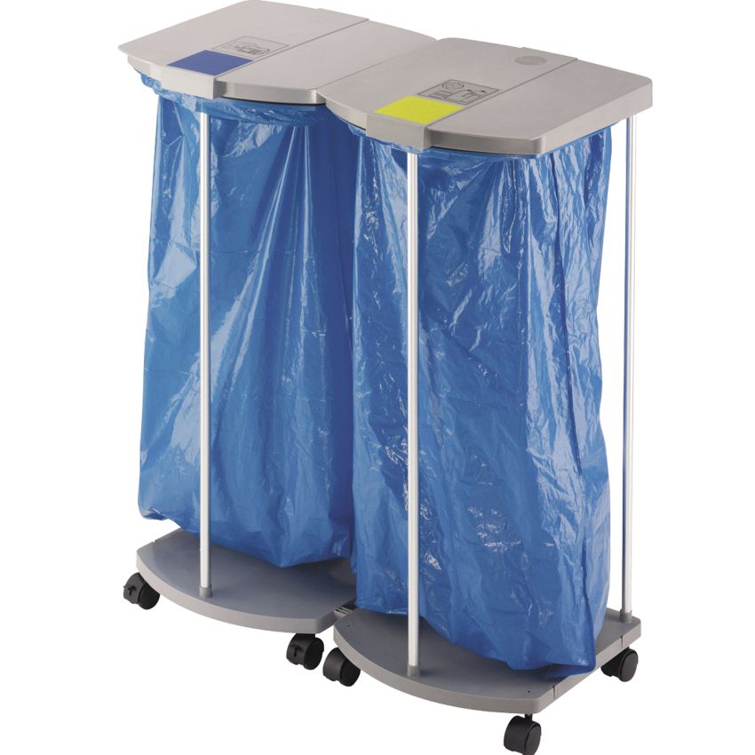 Support de sac mobile aluminium 2 sacs, 110 litres Hailo