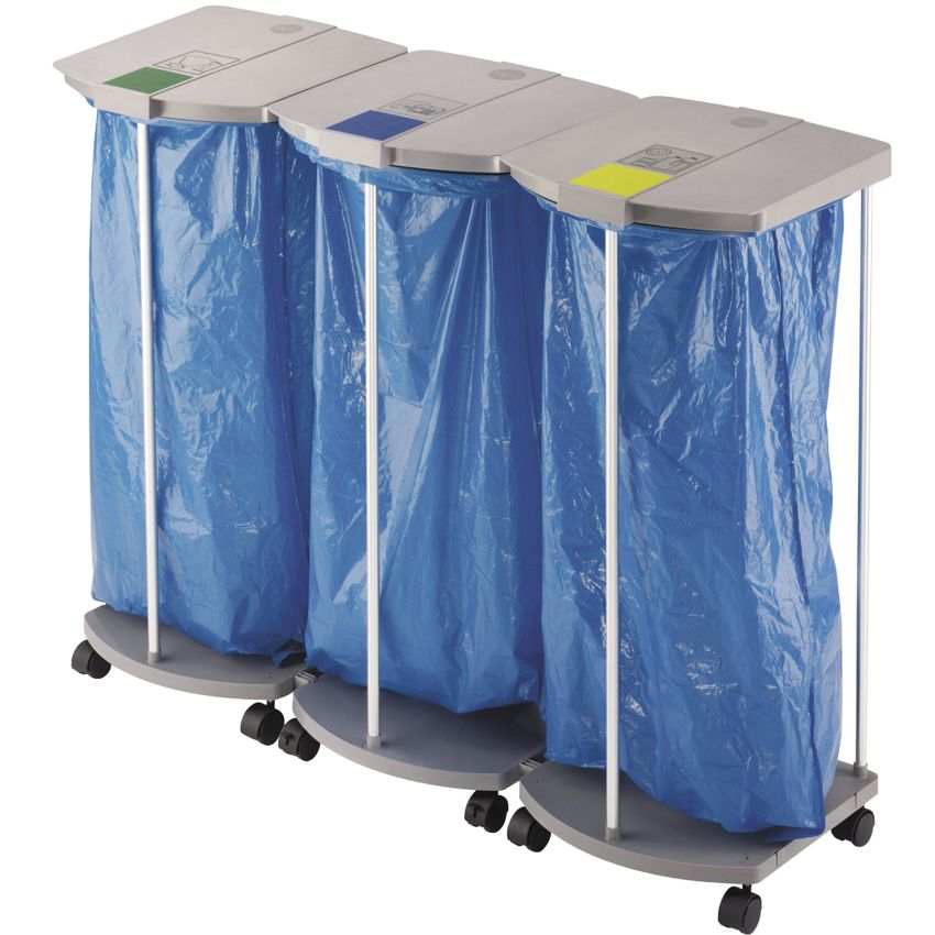 Support de sac mobile aluminium 3 sacs, 110 litres Hailo