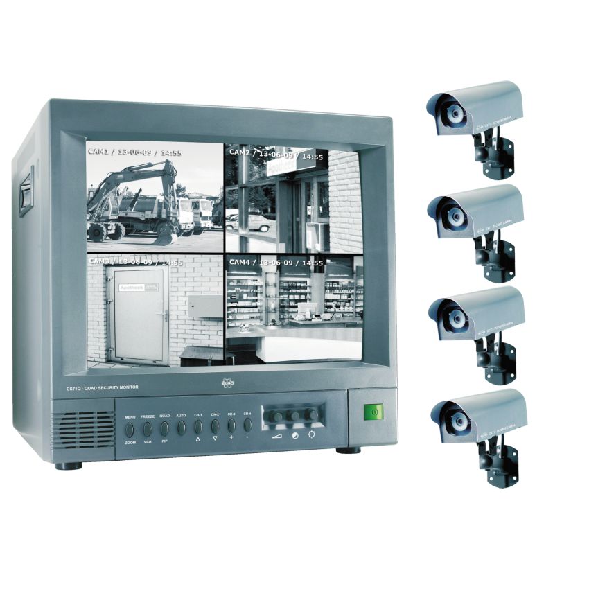 Kit de vidéosurveillance 4 caméras noir et blanc filiaires EDEN
