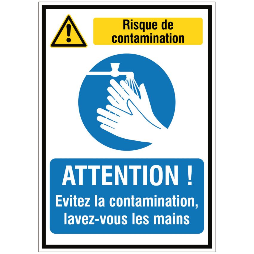 EN PROMO ! <strong>Panneau d'information</strong> adhésif spécial risques de contamination
