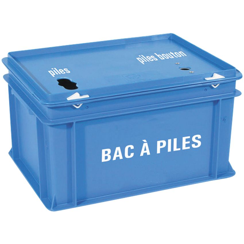 Bac plastique collecteur de piles 20 litres, 2 compartiments 