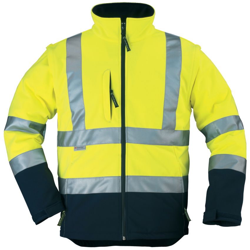 Veste coupe-vent, déperlante et respirante en softshell haute visibilité