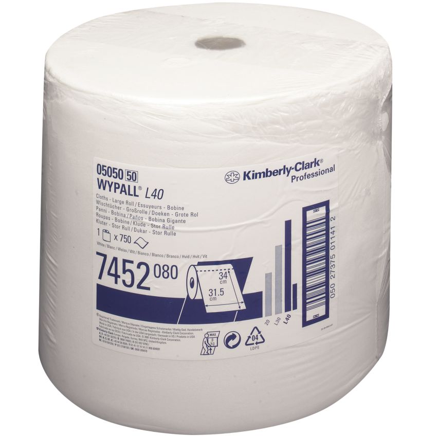 Chiffons blancs Wypall L40 en bobine pour essuyage délicat Kimberly-Clark