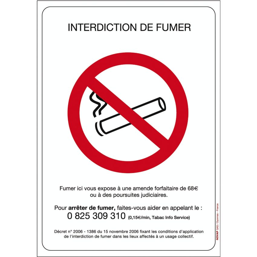 Panneau d'interdiction de fumer adhésif en polyester