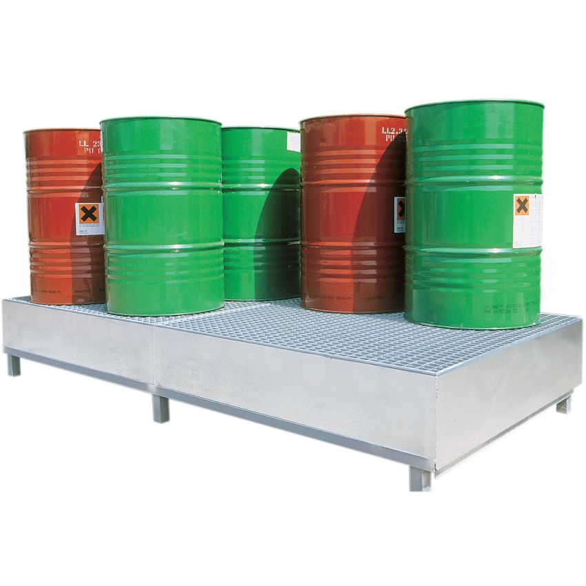 Bac de rétention longitudinal acier galvanisé 8 fûts, 820 litres