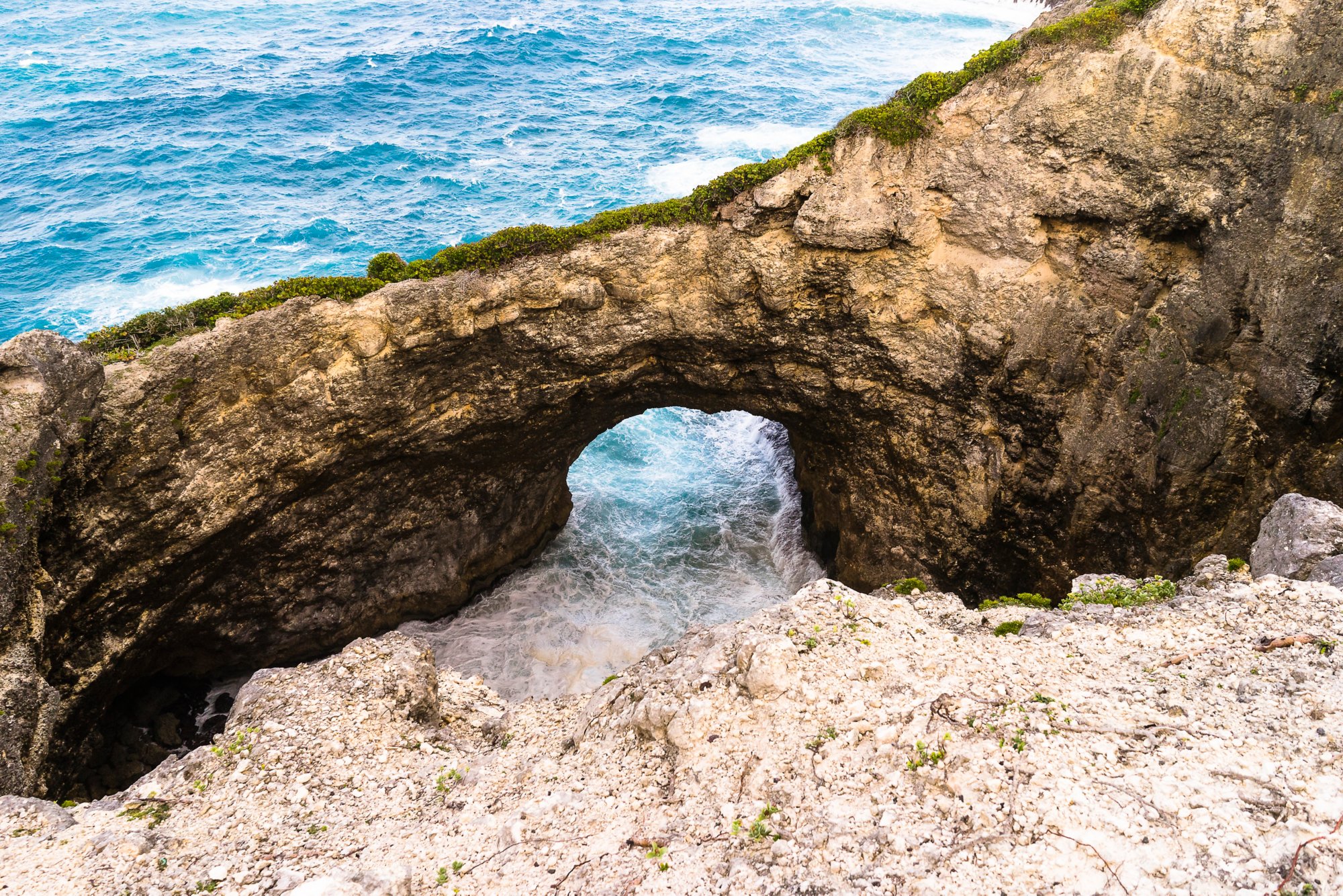 Site de Gueule Grand Gouffre, arche naturelle creusée par la mer, Saint-Louis, Marie Galante, Archipel de Guadeloupe / Gueule Grand Gouffre's site, natural bridge digged by the sea Saint-Louis, Marie Galante, Guadeloupe