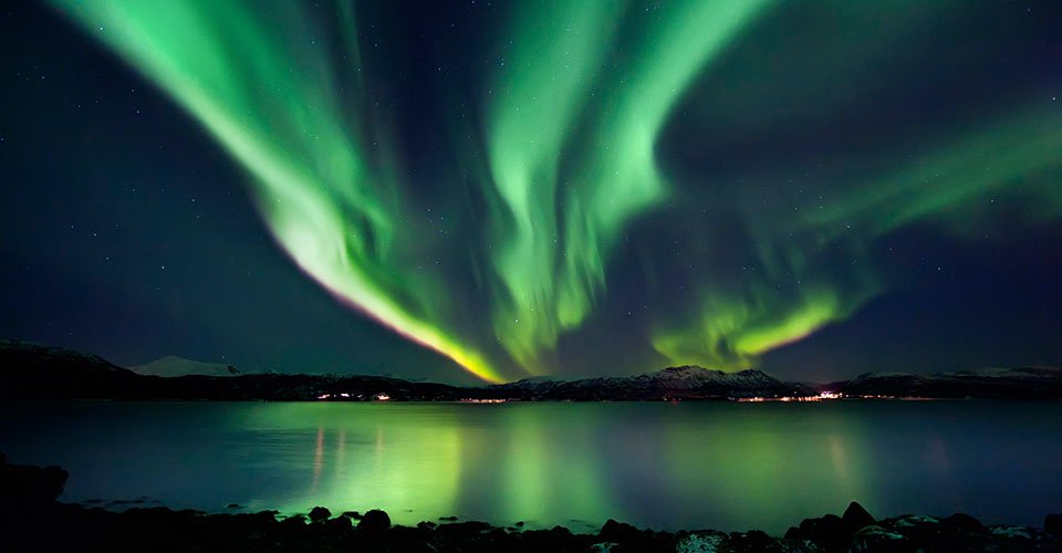 Aurora Borealis over Tjeldsundet in Troms County, Norway.