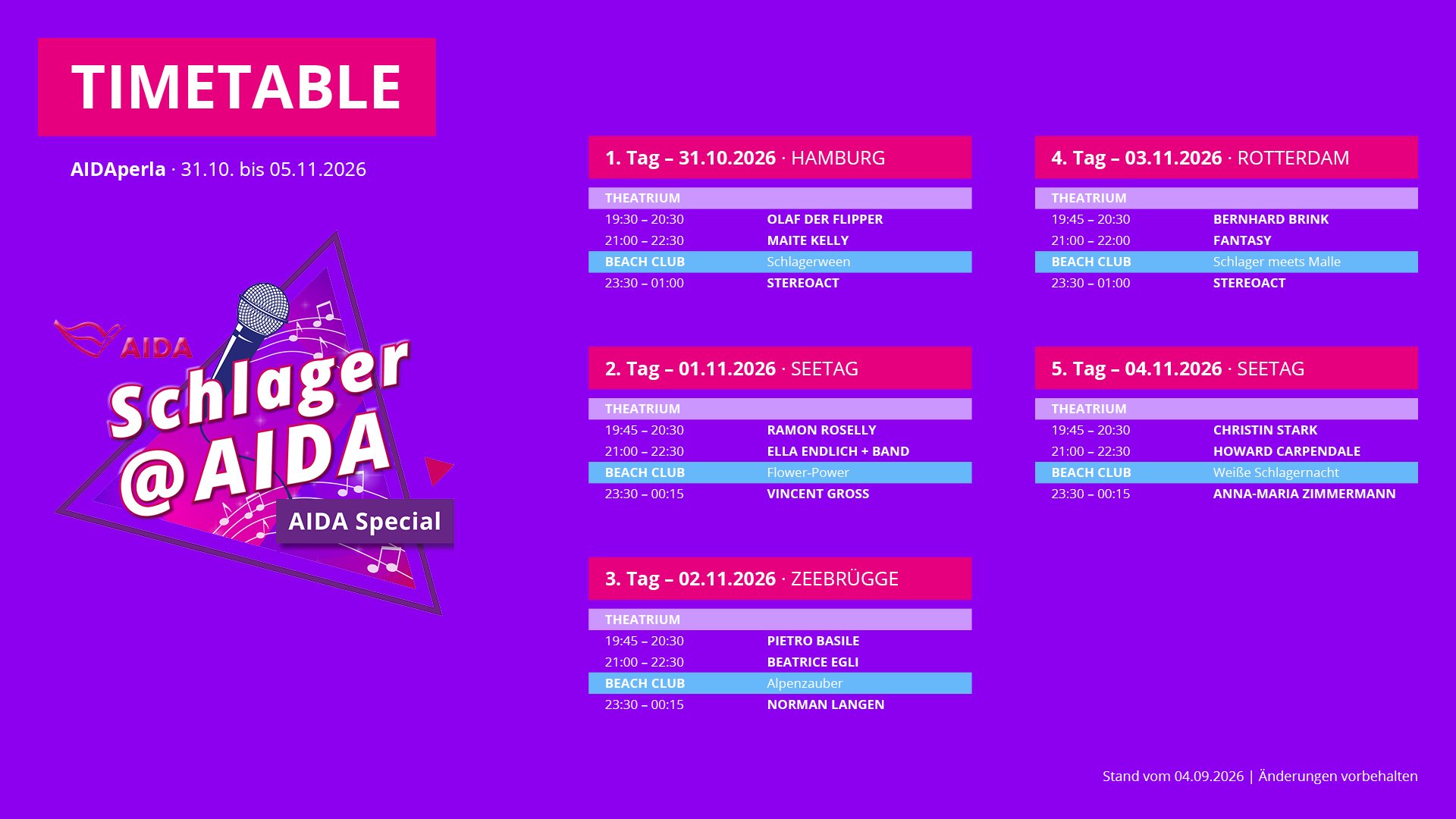 Zeitplan der Schlager at AIDA