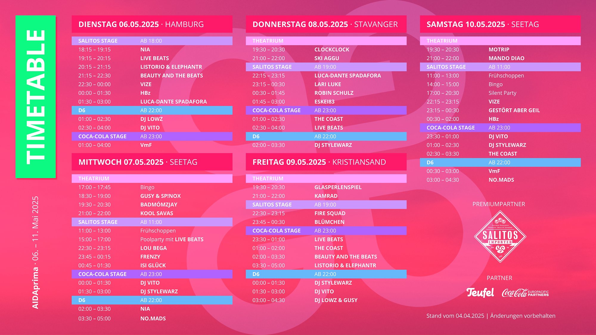 Timetable Festival Cruise 2025