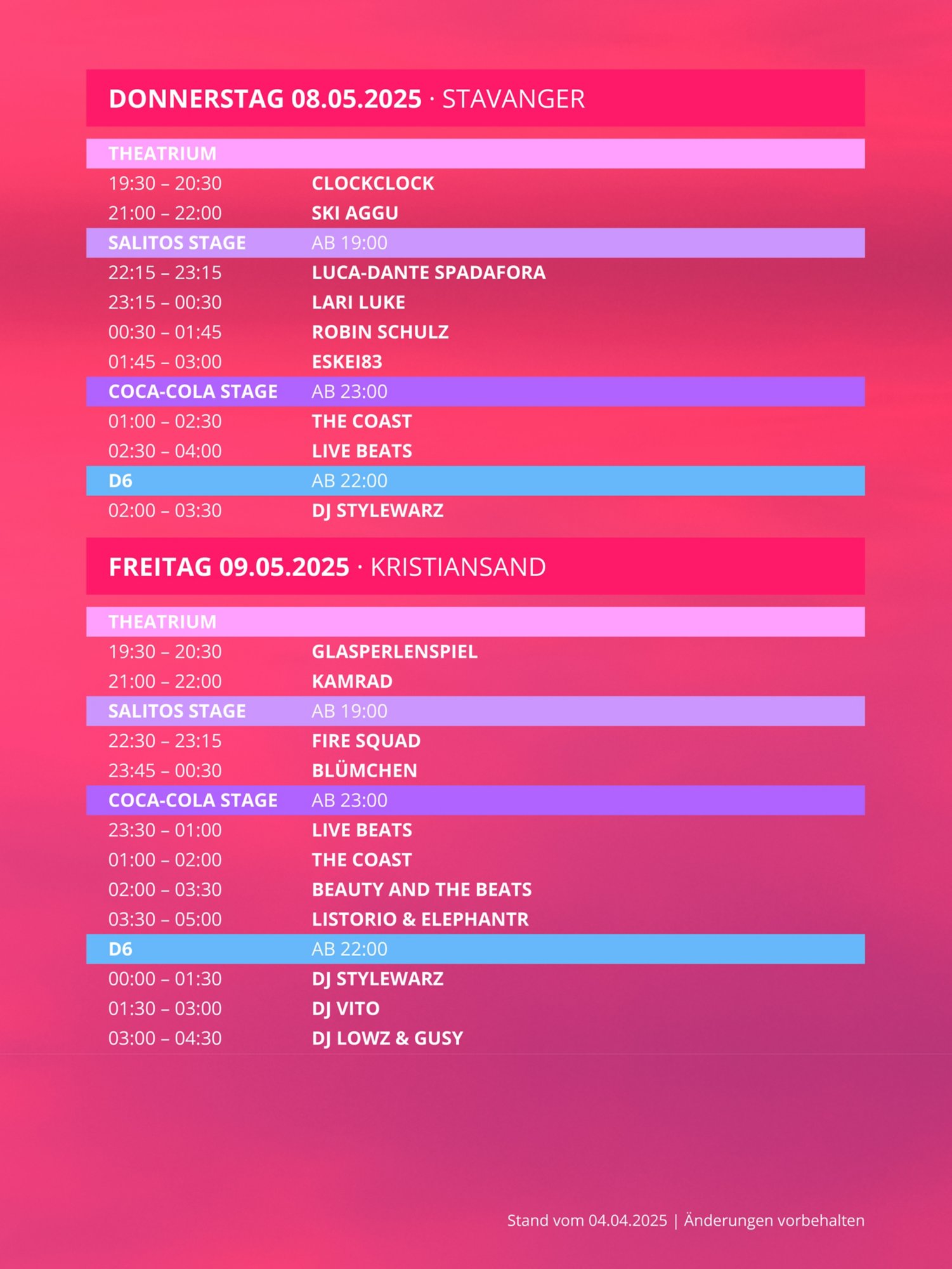 Timetable 2 Festival Cruise 2025