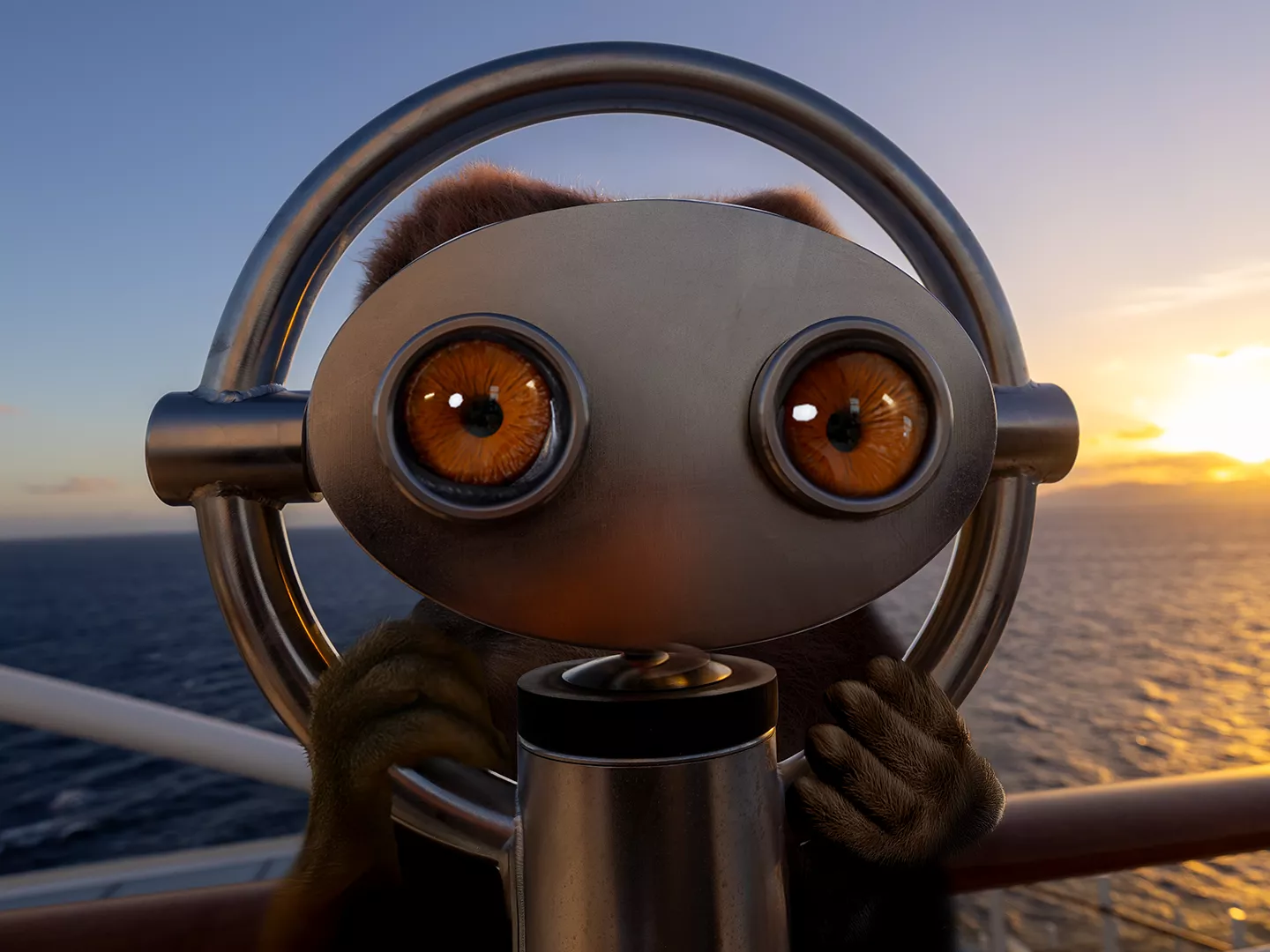 Lemur schaut durchs Fernglas