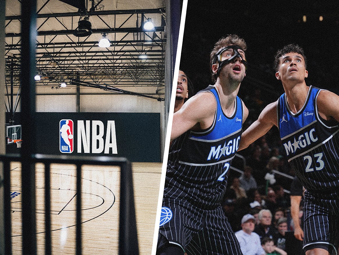 Zwei Basketballspieler der Orlando Magic in Großaufnahme während eines Spiels