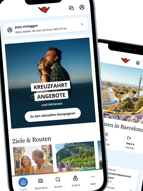 AIDA App geöffnet auf Smartphones