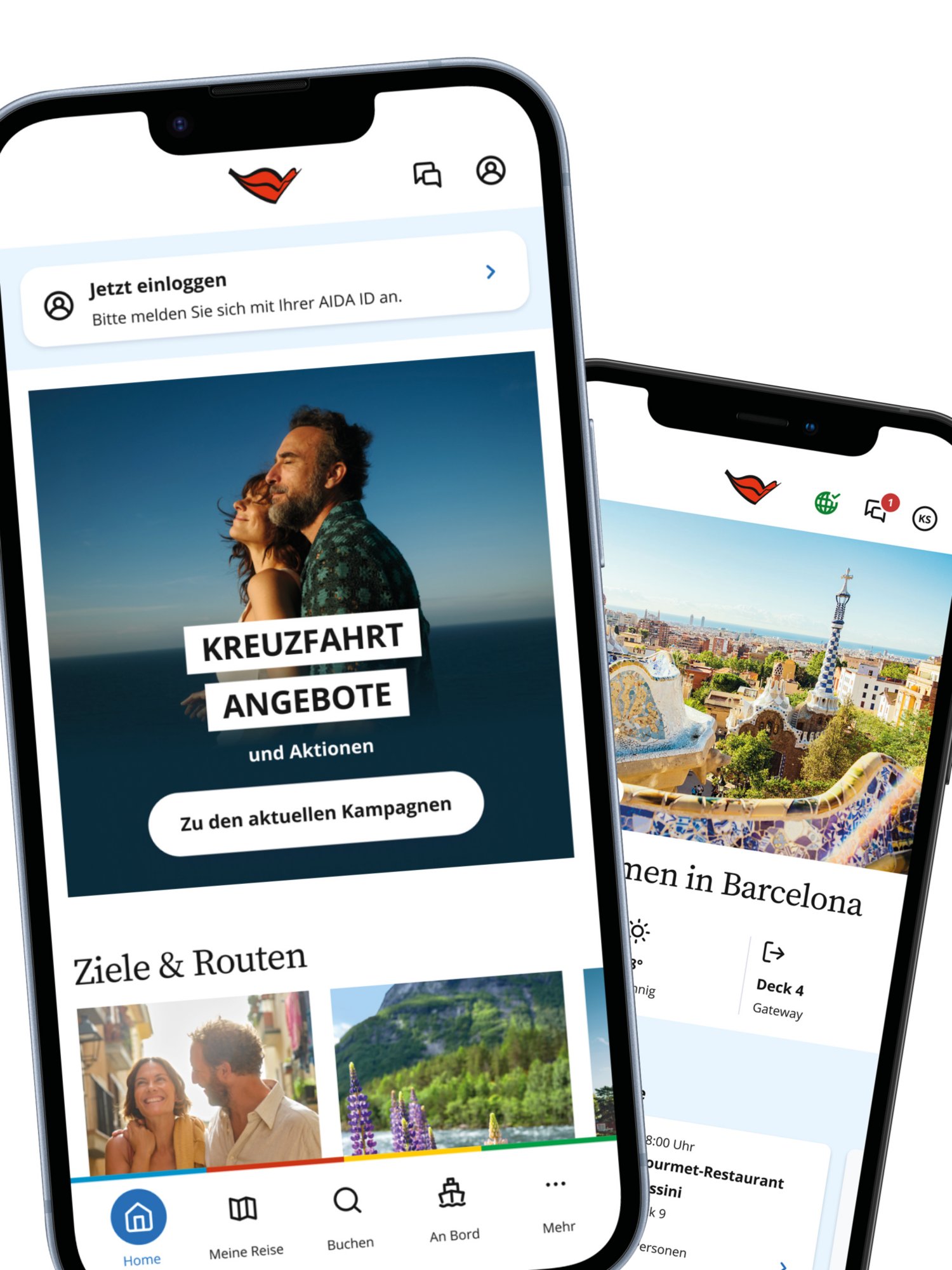 AIDA App geöffnet auf Smartphones