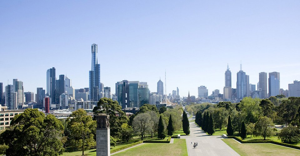 View of Melbourne\'s skyline from the Shrine of Rememberance