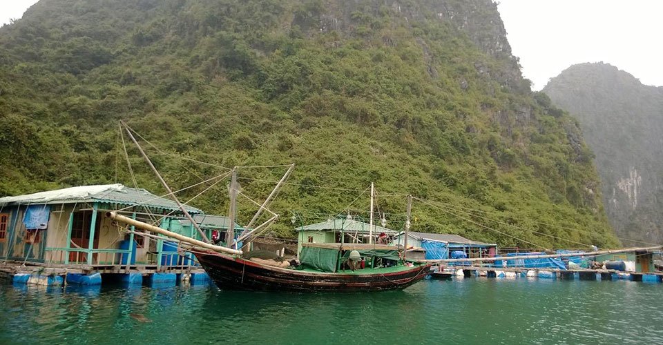 Bucht von Halong und schwimmendes Fischerdorf