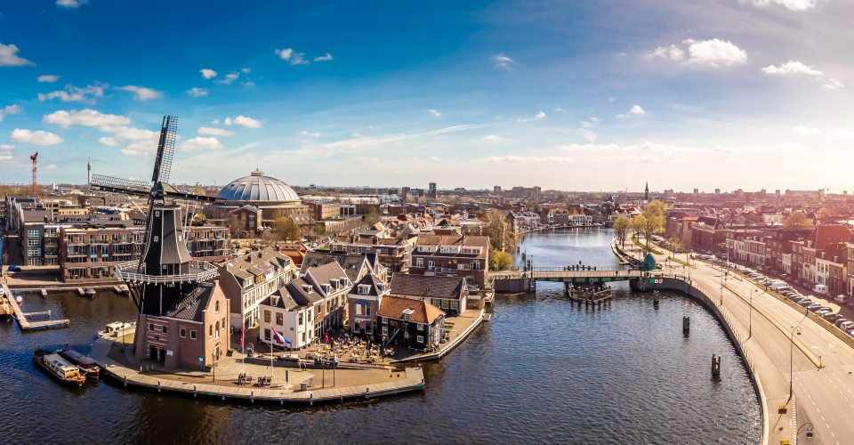 Aerial view of windmill in Haarlem, Netherlands