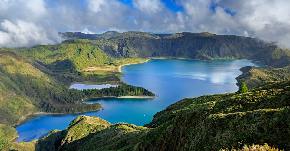 Lagoa do Fogo and green valley on San Miguel island of Azores
