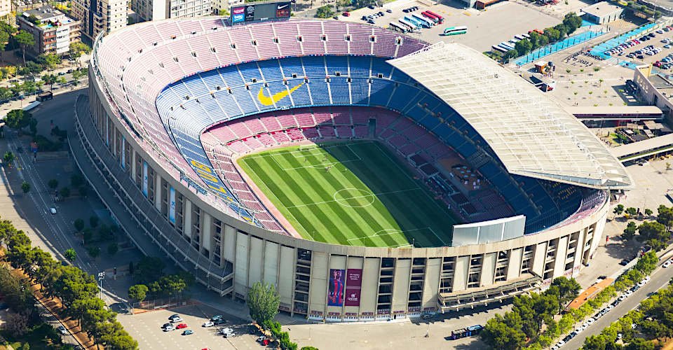 BARCELONA, SPAIN - AUGUST 7, 2016: Aerial view at Camp Nou, famous footbal stadium in Barcelona of Catalonia, Spain
; Shutterstock ID 682625839; Purchase Order: -