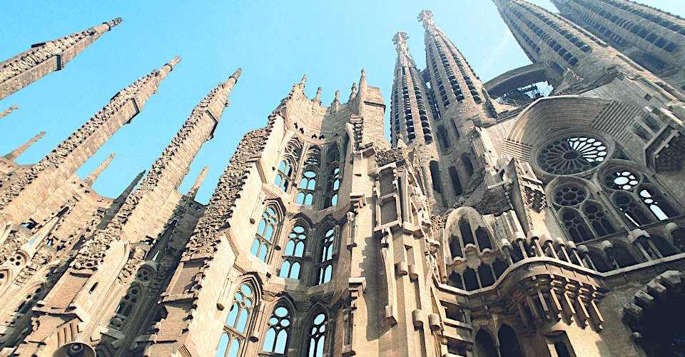 Detail of La Sagrada Familia, Barcelona, Spain, low angle view