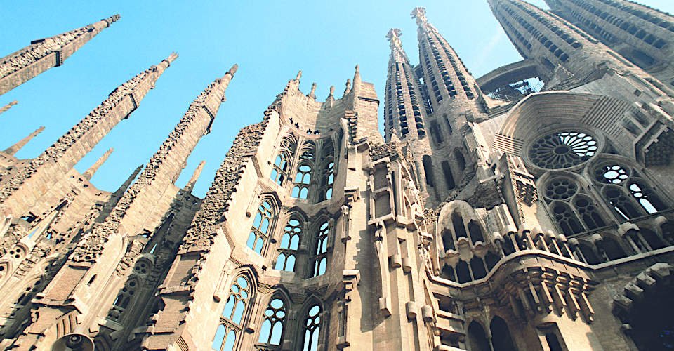 Detail of La Sagrada Familia, Barcelona, Spain, low angle view