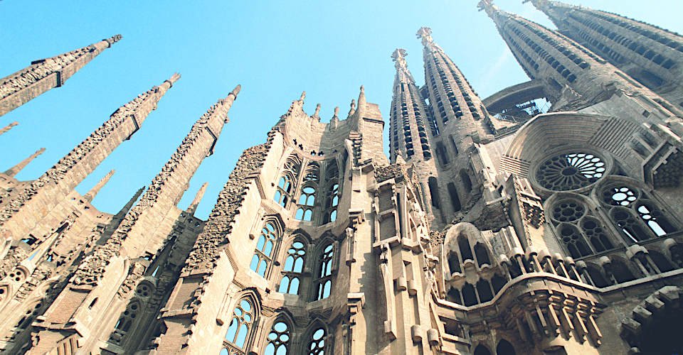 Detail of La Sagrada Familia, Barcelona, Spain, low angle view