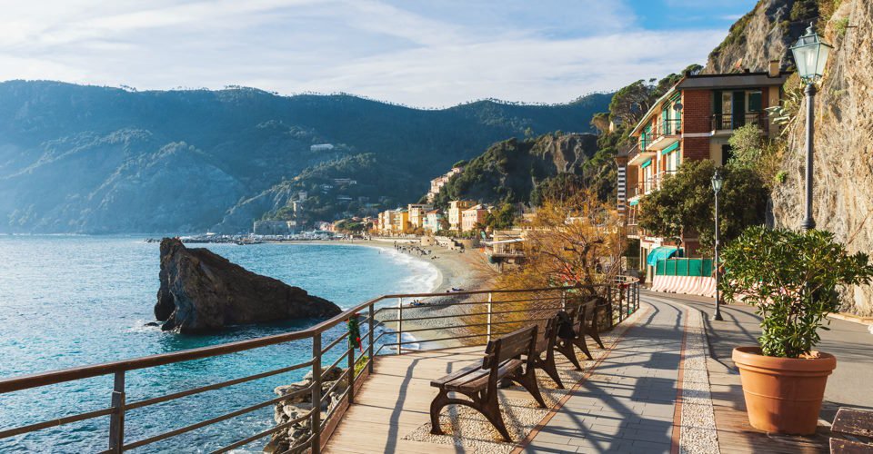 Monterosso al Mare, Liguria, Italy: The largest of the five centuries-old seaside villages of the Cinque Terre in the province of La Spezia, on the Italian Riviera of the Ligurian Sea, Tyrrhenian Sea.