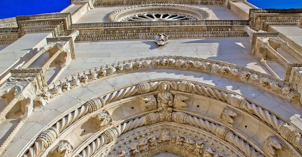 UNESCO cathedral of Saint James front facade in Sibenik, Croatia