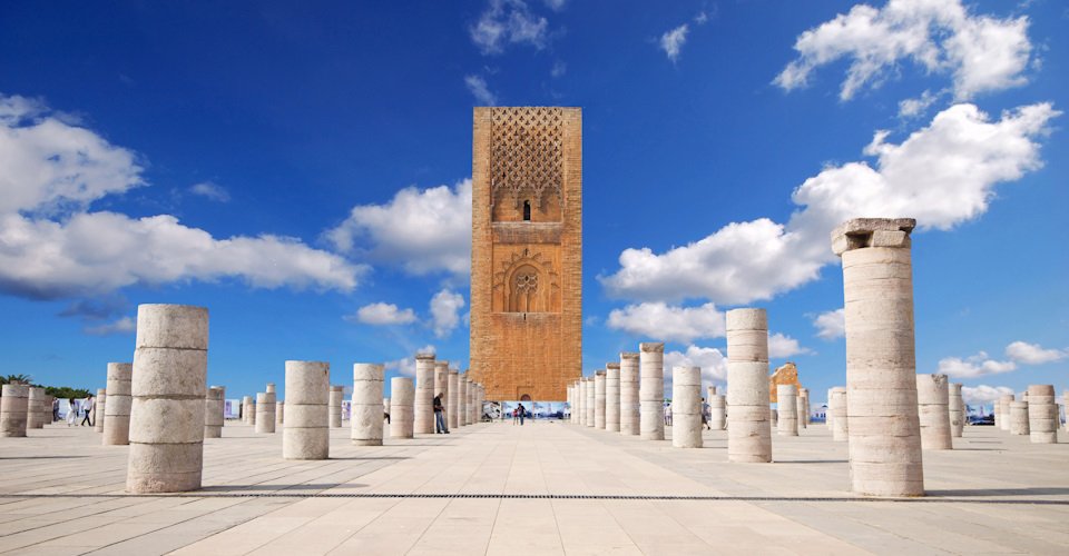 Tour Hassan tower in the square with stone columns 