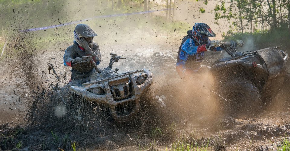 MOSCOW, RUSSIA - MAY 13, 2018: Gridnev Andrey 06, class ATV, in the first stage of the racing series RZR CAMP 2018, motorcycle station Burtsevo