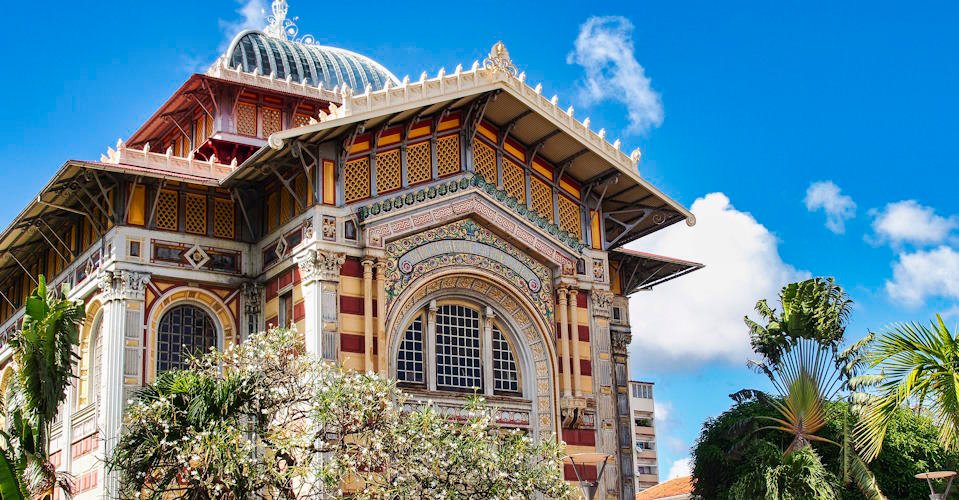 Schoelcher library at Fort-de-France in Martinique island. French Antilles Caribbean sea. This building was first erected in Paris, than transported and rebuilt in Fort de France in 1893