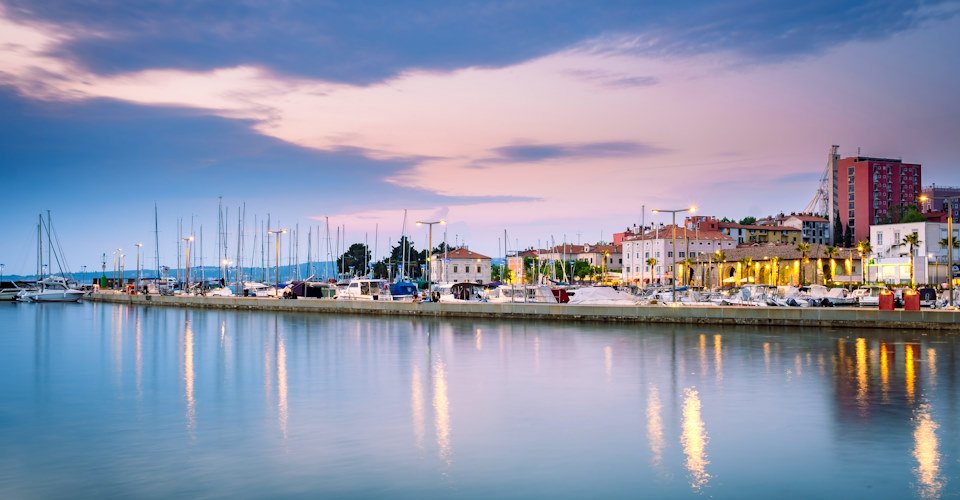 Cityscape of Koper in Slovenia after sunset at dusk