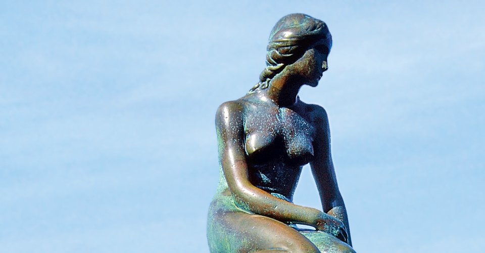 Close-up of The Little Mermaid statue, Copenhagen, Denmark