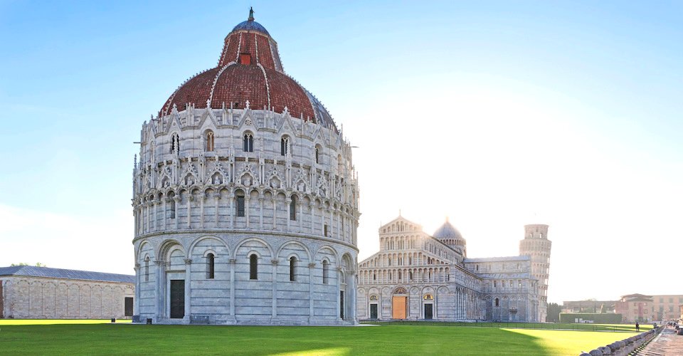 Baptistery, Duomo Santa Maria Assunta and the Leaning Tower, Piazza dei Miracoli, UNESCO World Heritage Site, Pisa, Tuscany, Italy, Europe