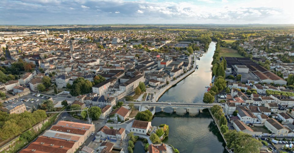 Cognac town in France Aerial views
