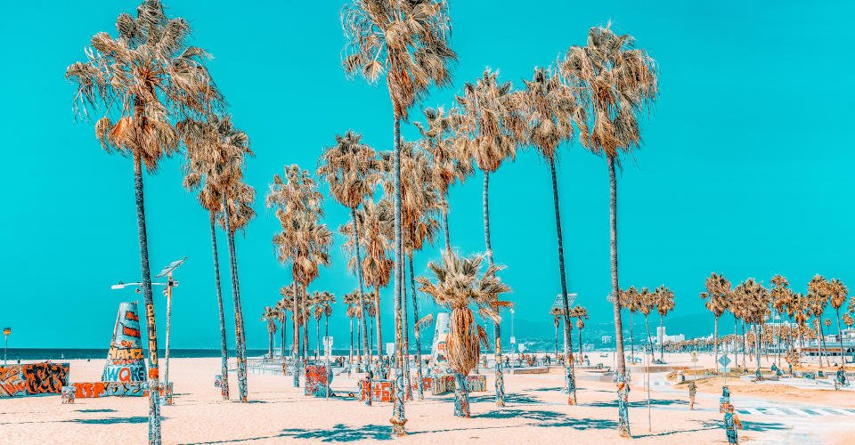 Los Angelos, California, USA - September 23, 2018: Famous Los Angeles Beach - Venice Beach with people.