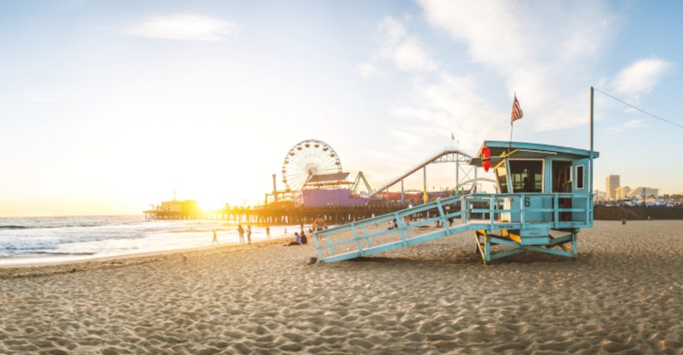 Santa Monica pier at sunset, Los Angeles