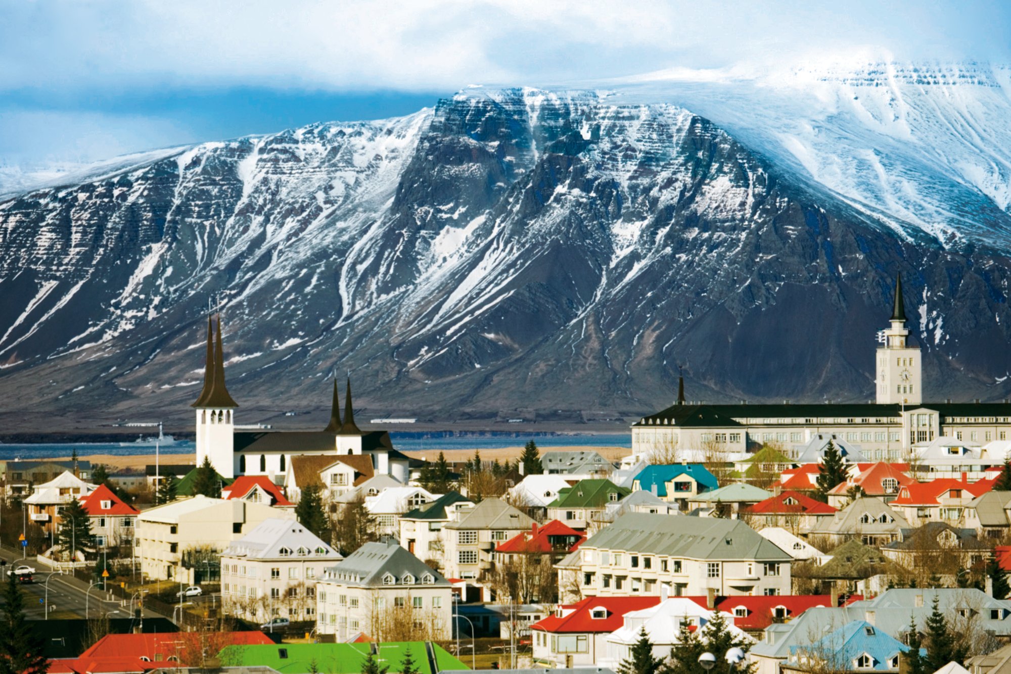 Iceland, downtown Reykjavik, elevated view