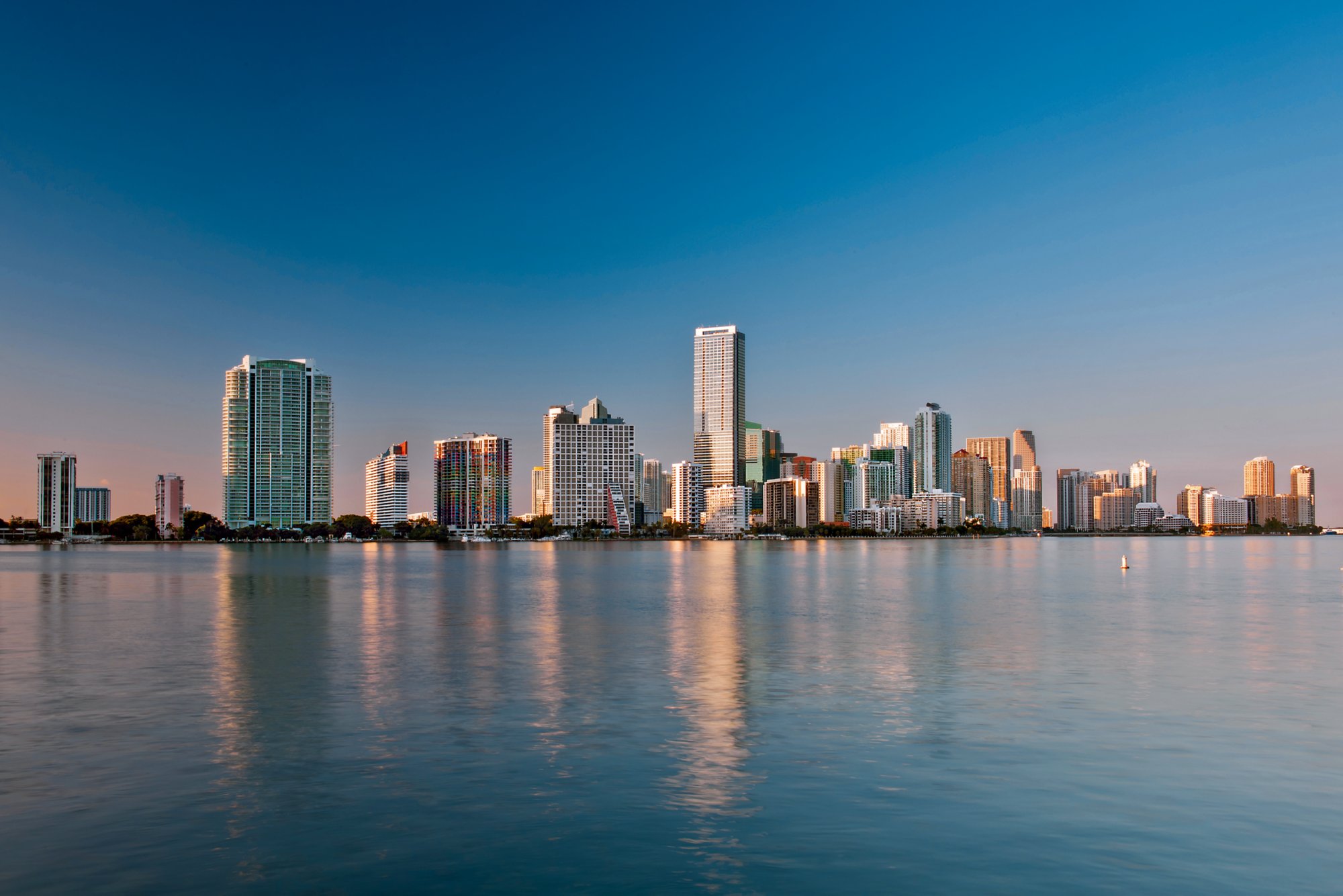 miami bayfront skyline on cloudless late winter afternoon