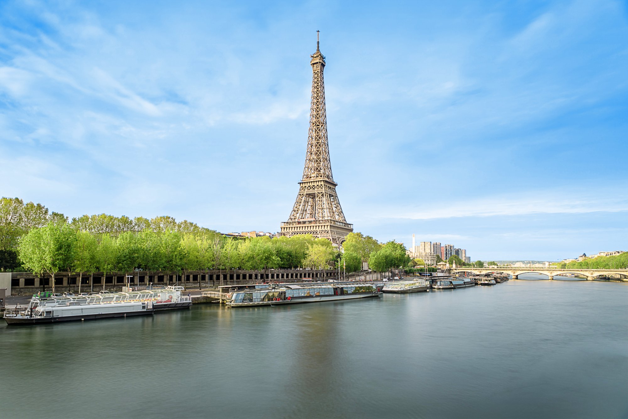 The Eiffel tower from the river Seine in Paris, France