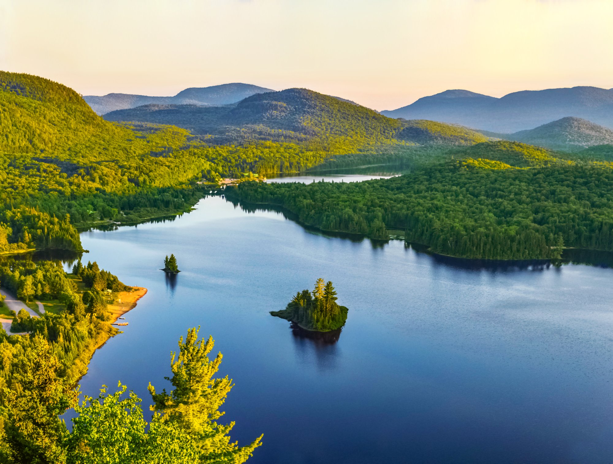 Lac Monroe in Mont-Tremblant national park in sunshine, Quebec, Canada