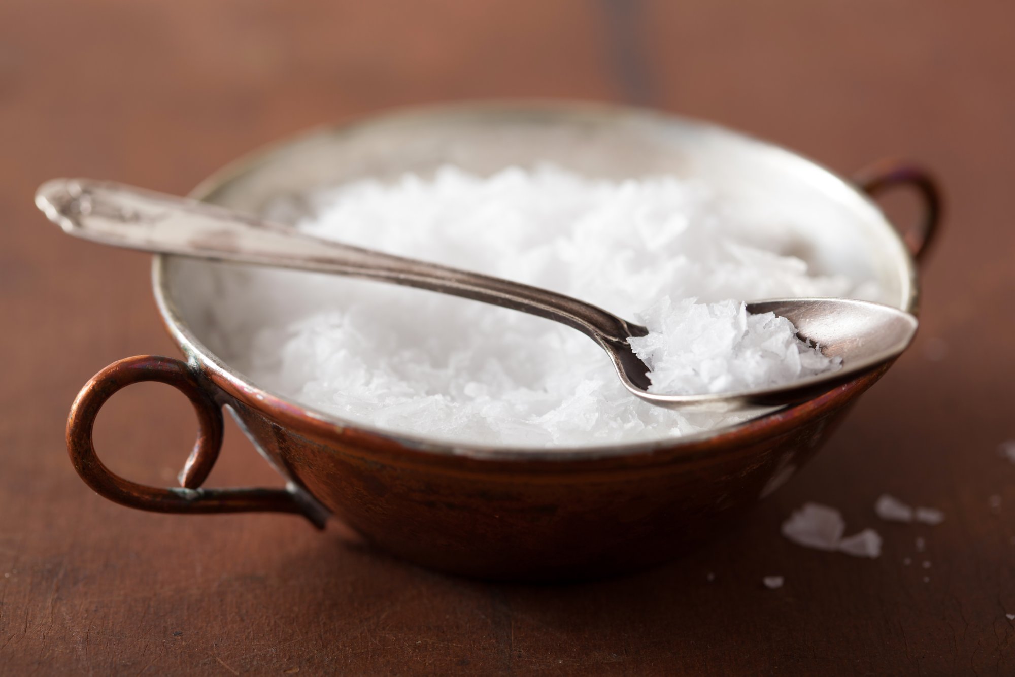 sea salt in vintage bowl and spoon