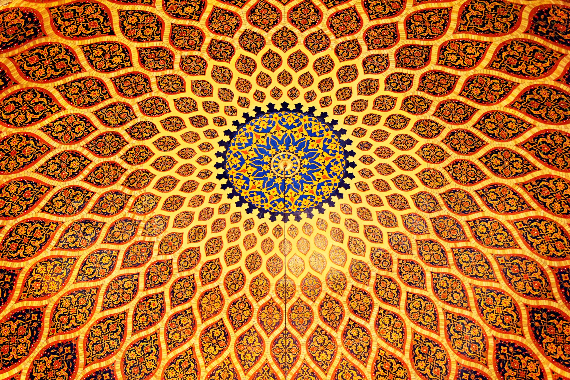 The bronze and blue ceiling in Arabic style. Dubai, UAE.