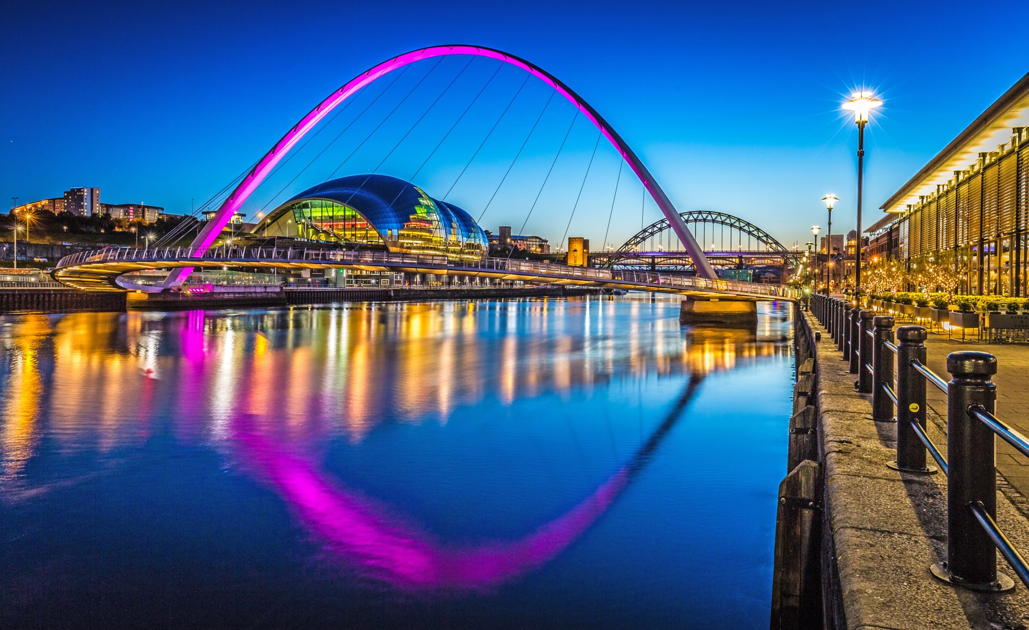 Twilight on Newcastle quayside, England