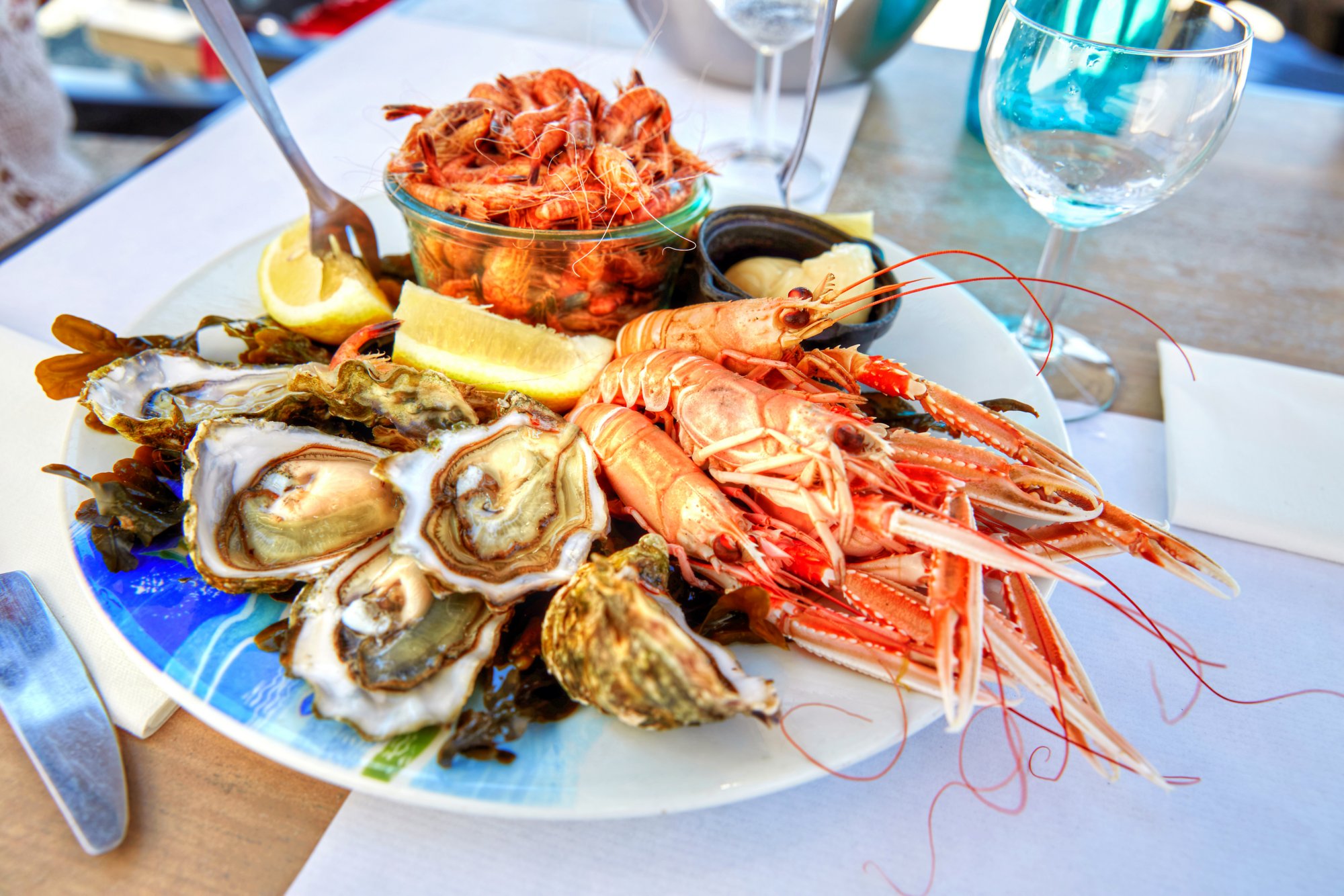 Homemade lunch plate of shellfish