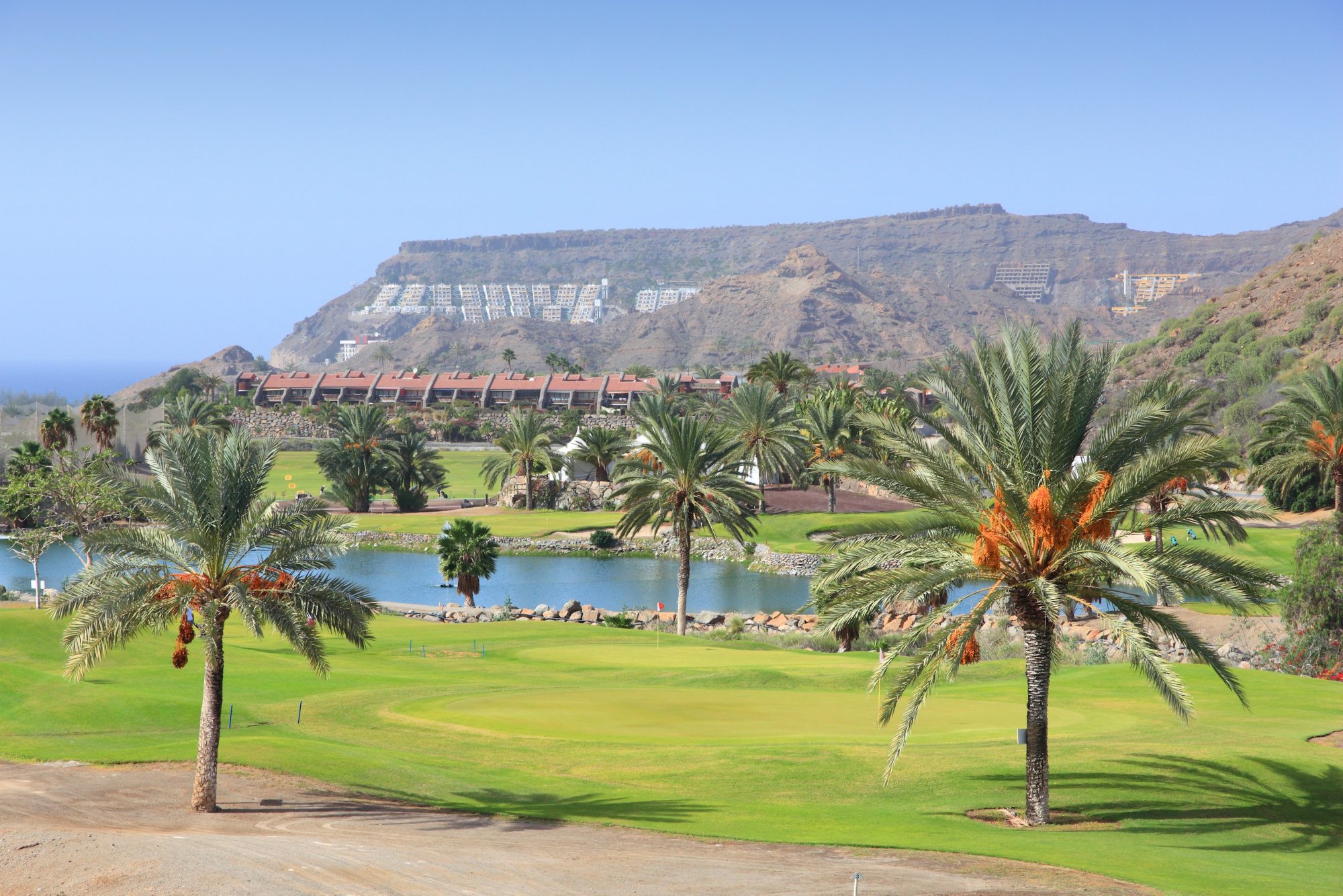 Gran Canaria golf course - public street view of a country club in Canary Islands.