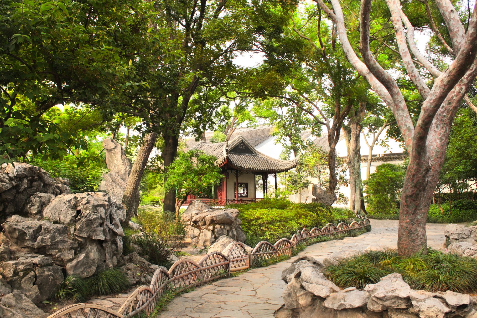 Pavilion in Humble Administrator's Garden in Suzhou, China. Summer day