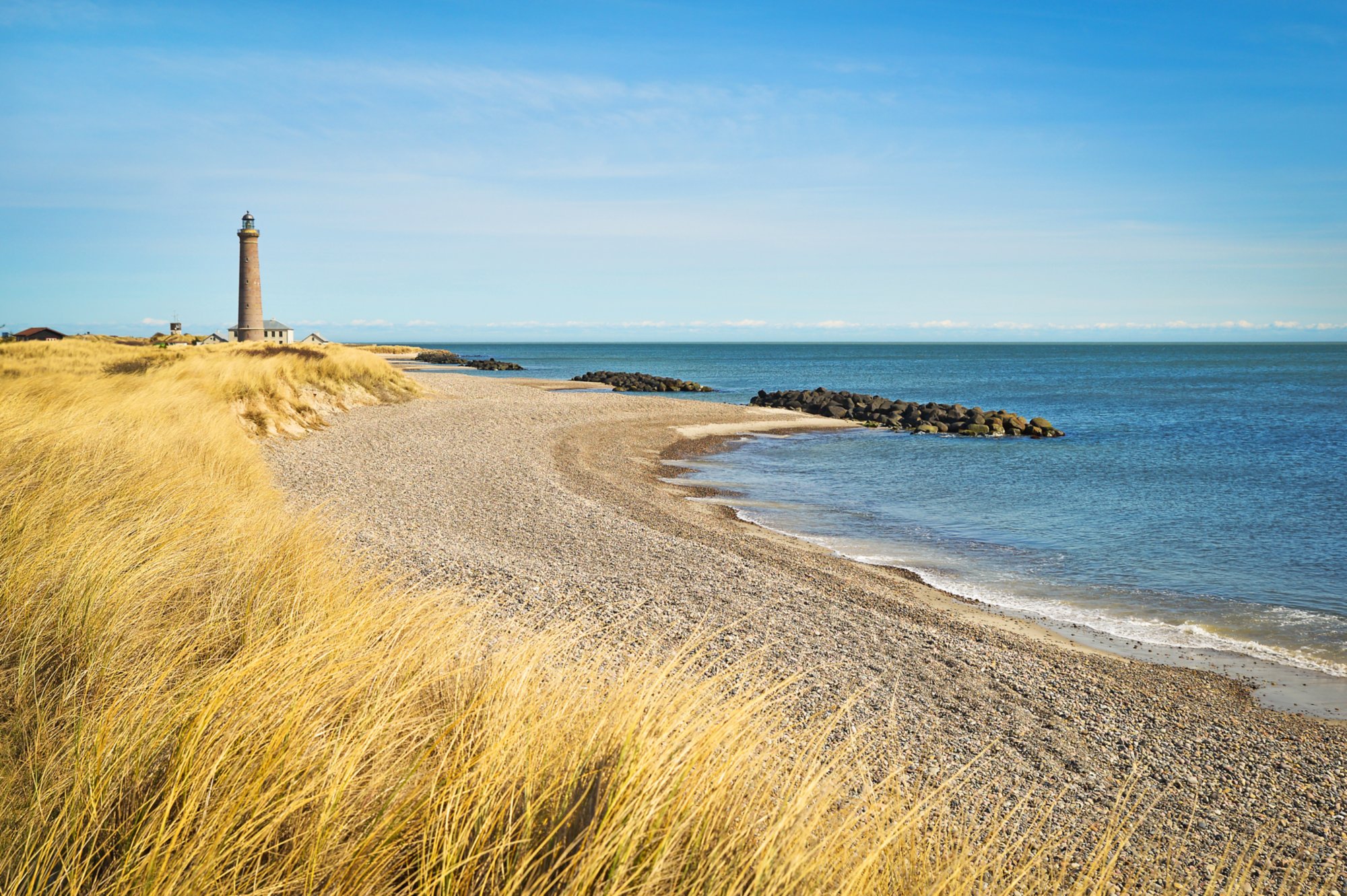 Lighthouse in Skagen, Denmark, on a sunny day