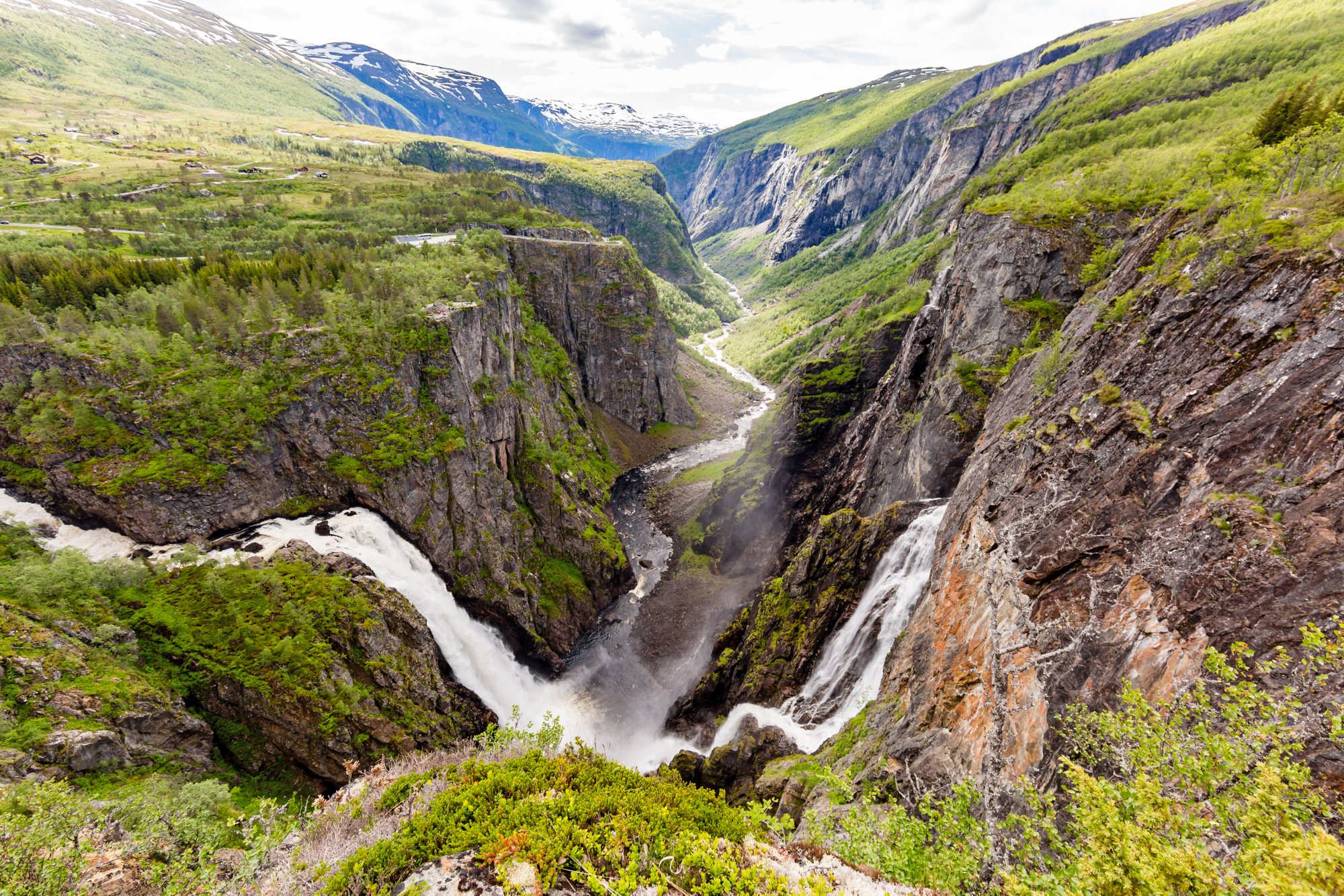 The famous Voringsfossen waterfalls near Hardangervidda in Norway is among the most popular tourist attraction during the Norwegian tourism season.
