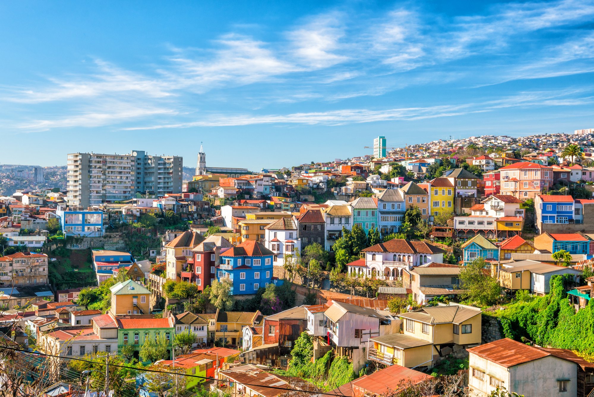 Colorful buildings of the UNESCO World Heritage city of Valparaiso, Chile